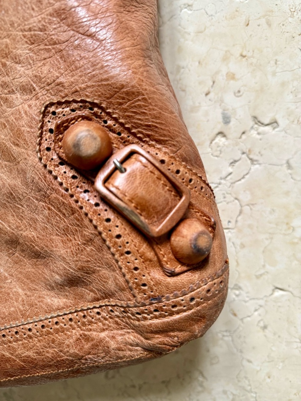 Balenciaga Vintage Motocross Brogue Day Hobo Bag, Brown Leather, FLAWS - Picture 16 of 16